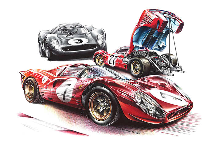 Damien Charles-Wheels Art Gallery-Print-Car-voiture-1967_ferrari 330 p4