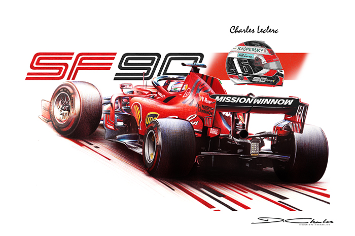 Damien Charles-Wheels Art Gallery-Print-Car-voiture-2019_Ferrari F1 SF90_C.Leclerc